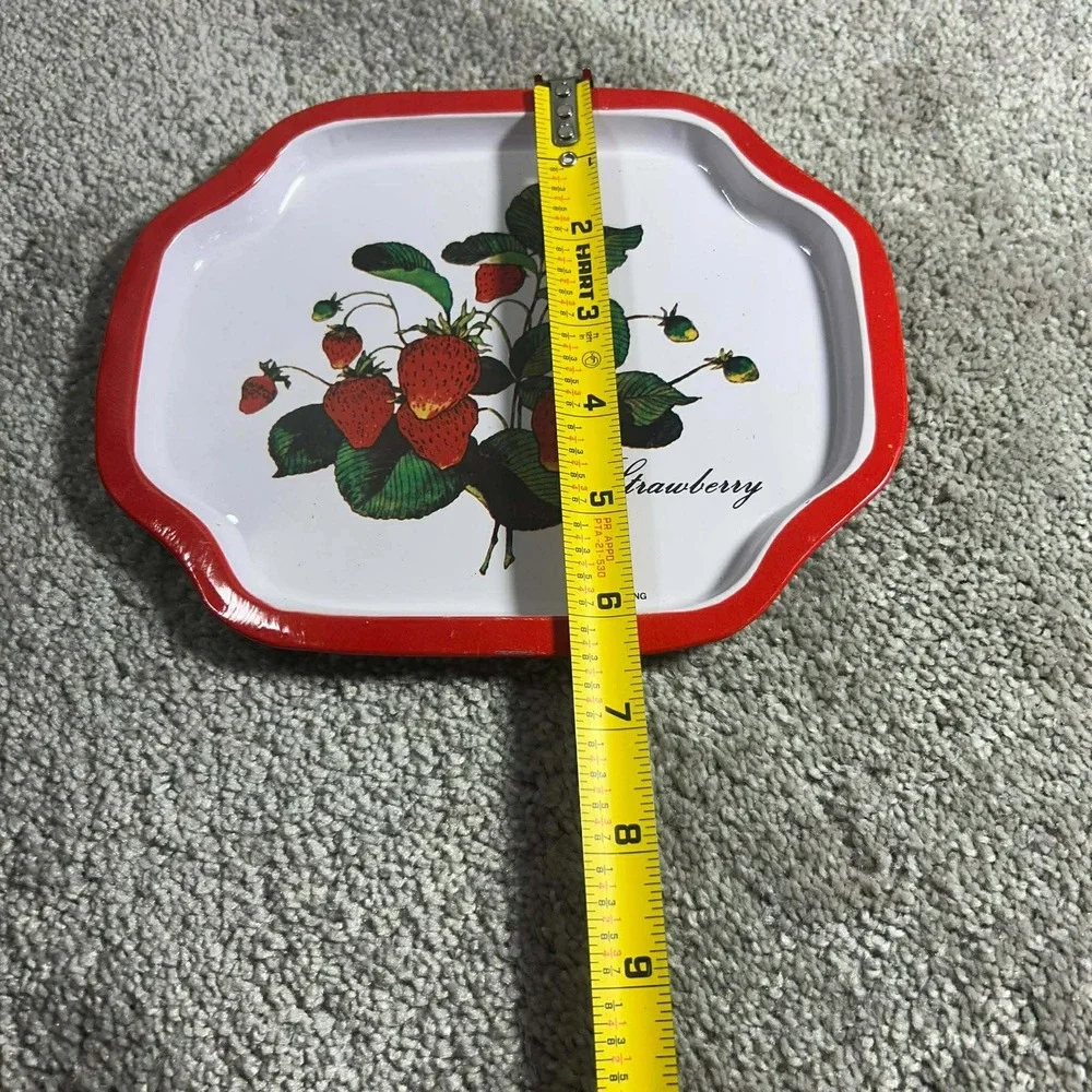 Vintage‎ Strawberry Metal Tin Tray Collectible Strawberries Hong Kong 8x6